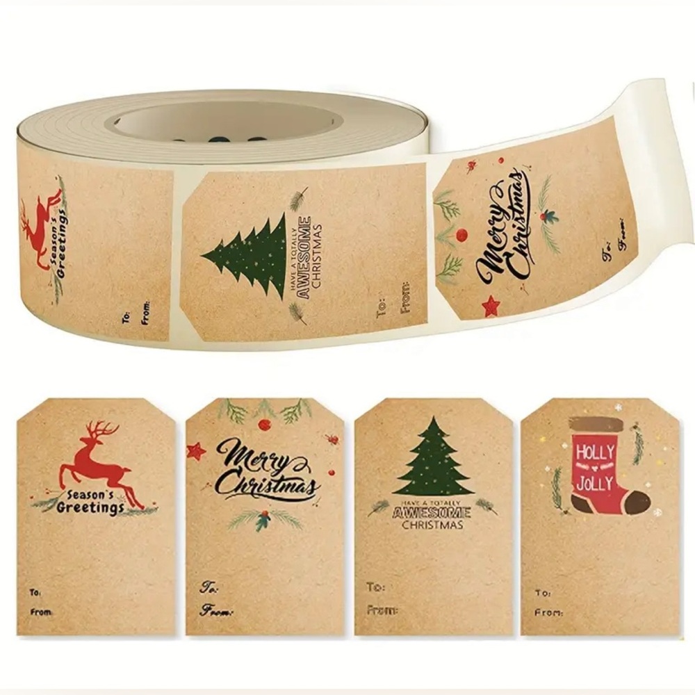 300 Christmas Gift Tag Stickers Roll